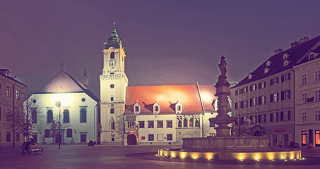 Night view  on Main Square in Bratislava, Slovakia