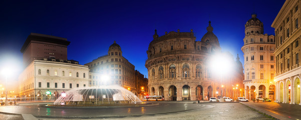 Fototapeta premium Image of night light of The Ferrari Square which is main city square in Genoa in Italy
