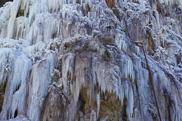 Ice waterfall, natural landscape in winter