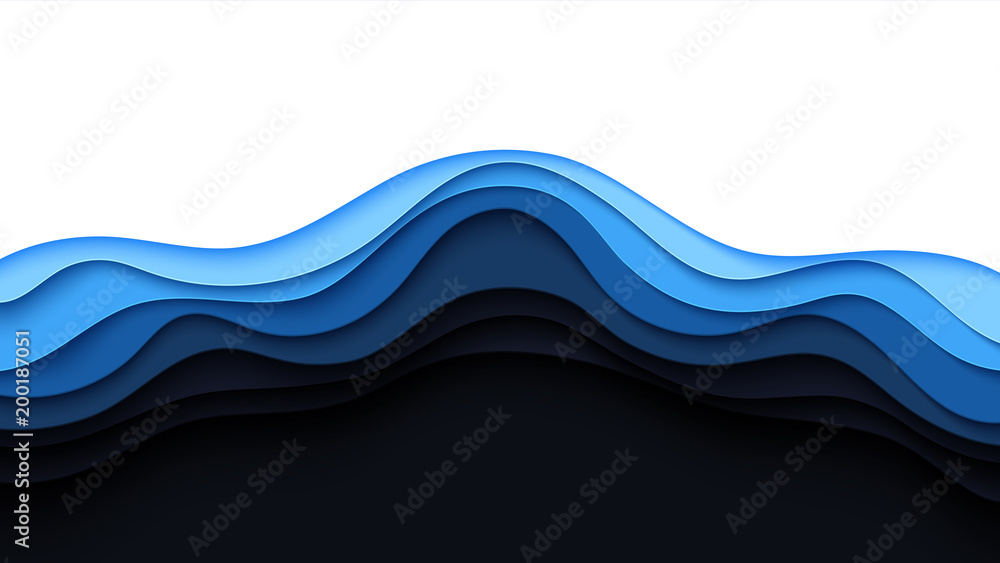 Aufkleber blue abstract paper wave layer cut background.paper art style of cover design for business banner te