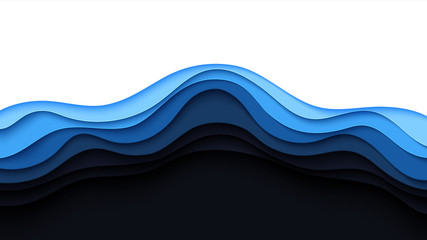 Blue abstract paper wave layer cut background.Paper art style of cover design for business banner template and material design.Vector illustration.