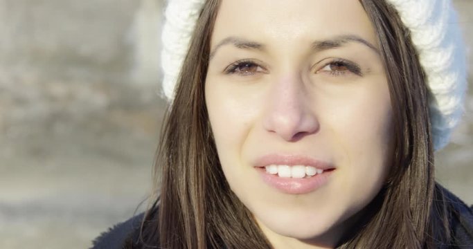 Beautiful woman smiling - winter wonderland