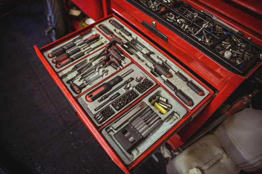 Tools arranged in tool box