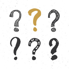 Questions marks doodle set. Hand drawn grunge signs. Vector illustration