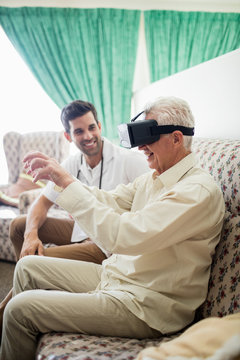 Senior man using an oculus rift