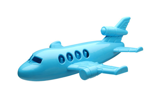 Fototapeta blue plastic toy plane isolated on white background  
