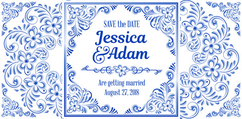 Invitation card in Russian painting style gzhel