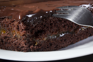 A piece of chocolate cake