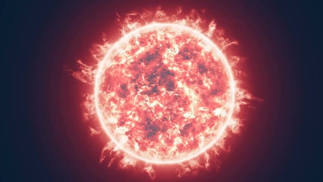 3D motion graphics, the Sun view from the space. The surface with flame in motion.
