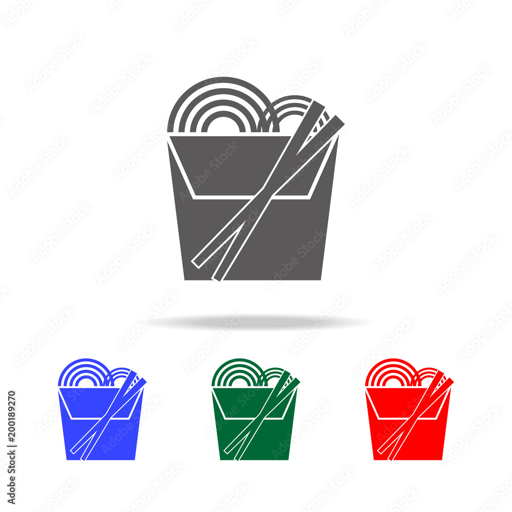 Poster noodles in thin line box with chopsticks icon. elements of food multi colored icons. premium quality