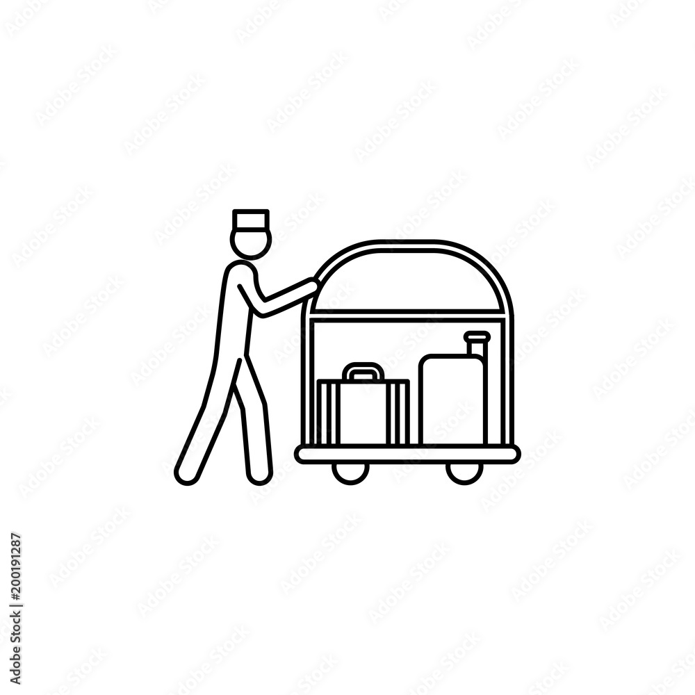 Poster doorman with luggage icon. element of otel and motels for mobile concept and web apps. thin line ico