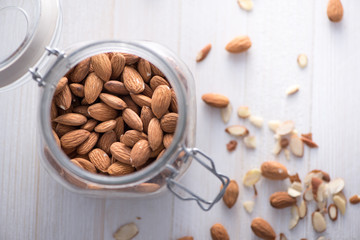 Raw Almonds in glass jar