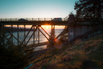 Ocean bridge at sunset