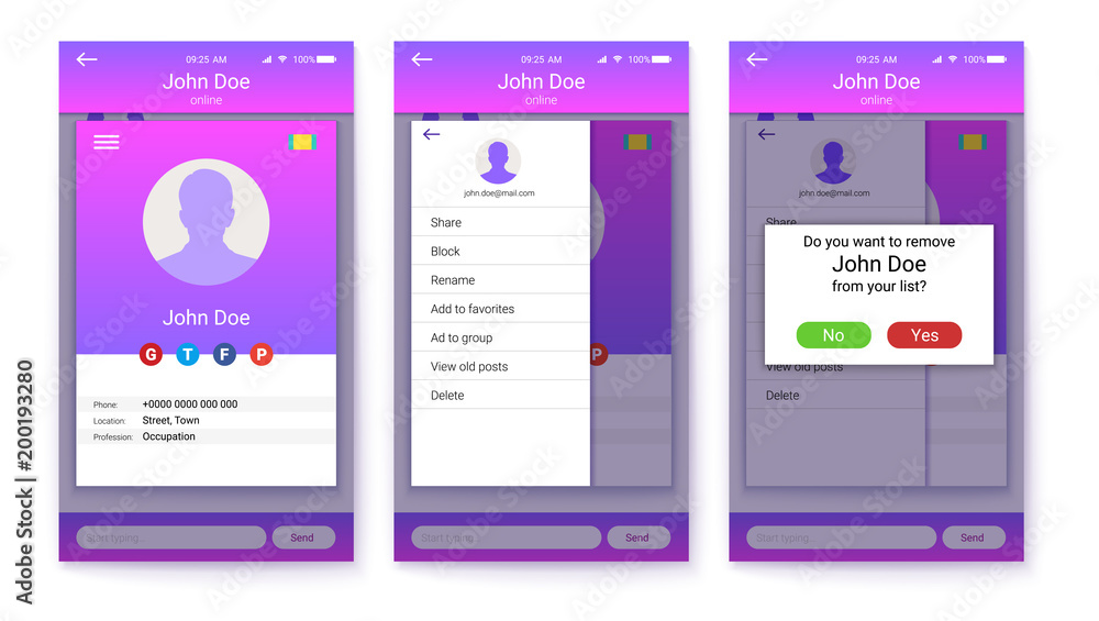 Aufkleber ui set of mobile app, gui design for responsive business website or applications. page of profile an