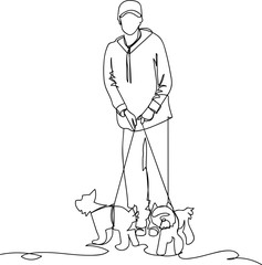 woman with dogs. single line drawing