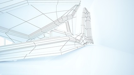 Abstract drawing white parametric interior  with window. Polygon colored drawing. 3D illustration and rendering.