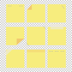 A set of colored office yellow stickers. A simple flat vector illustration isolated on a transparent background. With space for text or image.