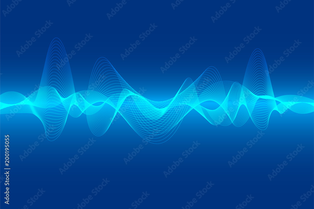 Poster abstract blue digital equalizer, vector of sound wave pattern element