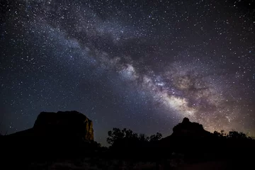 Washable wall murals Night Milky Way Over Bell Rock and Courthouse Butte - near Sedona, Arizona