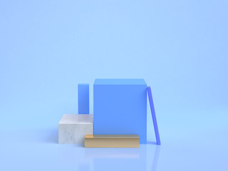 geometric shape group set 3d rendering gold marble minimal blue scene