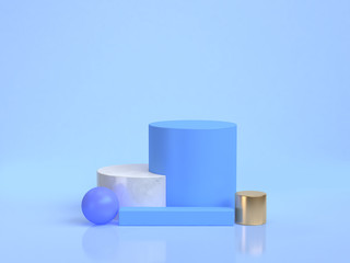 3d rendering minimal blue scene geometric shape group set