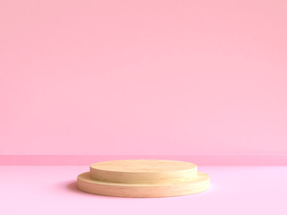 wood podium minimal pink wall scene 3d rendering