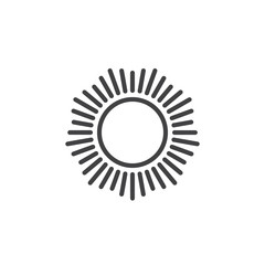 Sun with shinning sunbeams outline icon. linear style sign for mobile concept and web design. Sunrise simple line vector icon. Symbol, logo illustration. Pixel perfect vector graphics