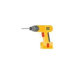 Yellow power tool - drill in flat design