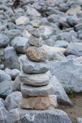 pyramid of stones after the mudflow