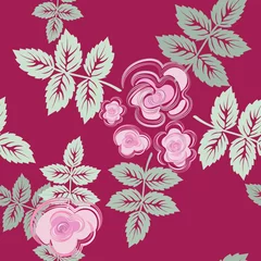 Tuinposter Vector seamless floral background with abstract roses on a red background © Valentina