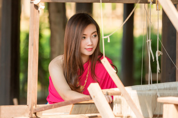 Asian woman wearing traditional Thai culture,Asian woman wearing typical Thai dress identity culture of Thailand.