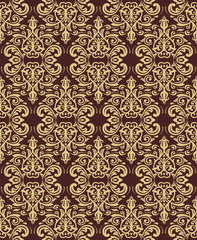 Classic seamless vector pattern. Damask orient brown and golden ornament. Classic vintage background. Orient ornament for fabric, wallpaper and packaging