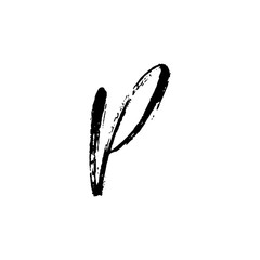 Letter P. Handwritten by dry brush. Rough strokes textured font. Vector illustration. Grunge style elegant alphabet.