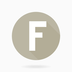 Fine vector white letter F in the circle. Flat design and long shadow