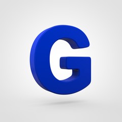 Plastic blue letter G uppercase isolated on white background.