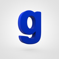 Plastic blue letter G lowercase isolated on white background.