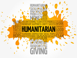 Humanitarian word cloud collage, cross concept background