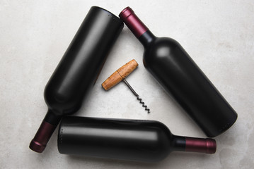 Cabernet Wine Bottles Arranged in a Triangle