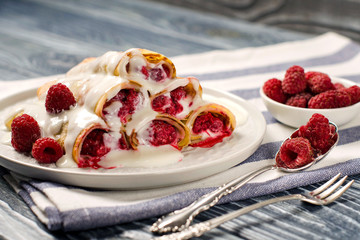 Pancakes with raspberries