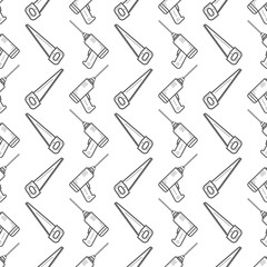 Seamless pattern with tools for repair and construction on white background. Vector illustration.