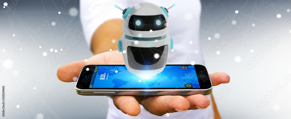 Aufkleber Businessman using digital chatbot robot application 3D rendering