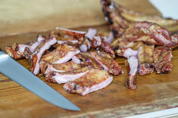 Raw pork ribs ,  on a wooden dinette