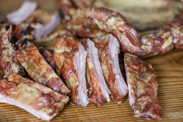 Raw pork ribs ,  on a wooden dinette