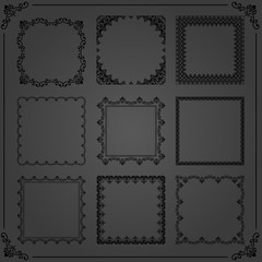 Vintage set of vector horizontal, square and round elements. Different elements for design, frames, cards, menus, backgrounds and monograms. Classic black patterns. Set of vintage patterns