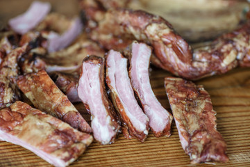 Raw pork ribs ,  on a wooden dinette