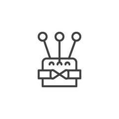 Pincushion with pins and needles outline icon. linear style sign for mobile concept and web design. Sewing simple line vector icon. Symbol, logo illustration. Pixel perfect vector graphics