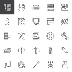 Sewing outline icons set. linear style symbols collection, line signs pack. vector graphics. Set includes icons as Knitting, Sewing machine, Fabrics, Measuring tape, Pattern, Pocket, Zipper, Button