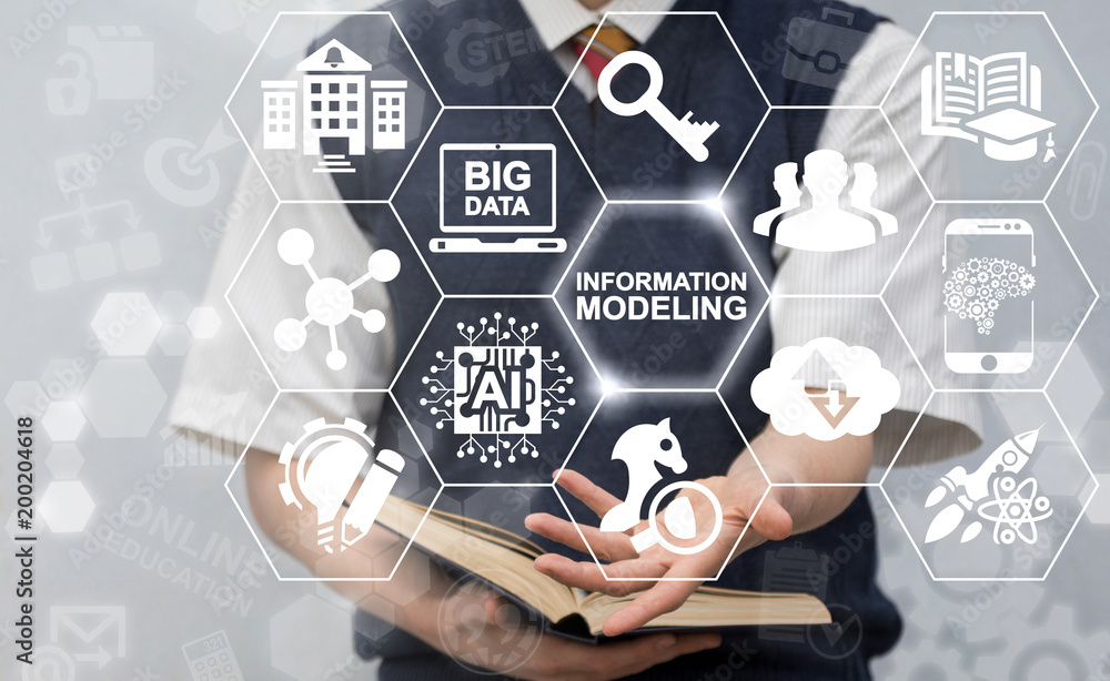 Poster information modeling science education concept. intellectual smart learning methodology information 
