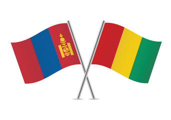 Mongolia and Guinea flags. Vector illustration.