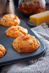 Ham, cheese and sun dried tomato muffins